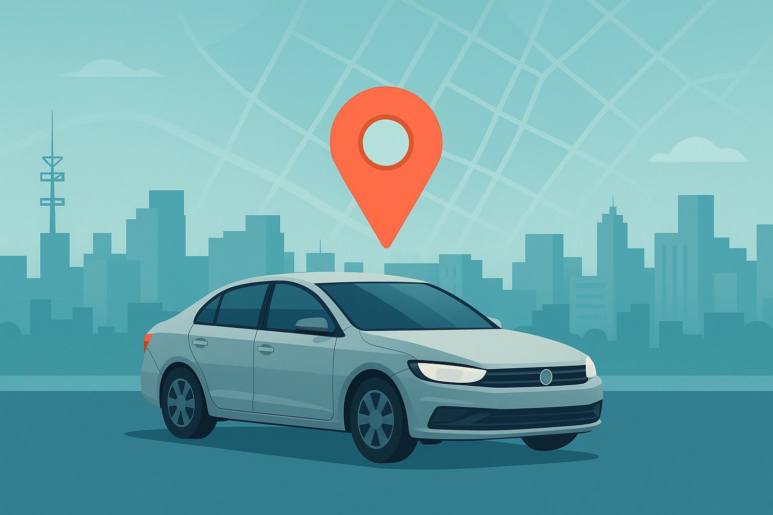 Carro sendo rastreado com GPS e localização ativa em cenário urbano brasileiro