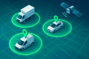 Cercas eletrônicas inteligentes monitorando veículos de frota em São Paulo com rastreamento em tempo real.